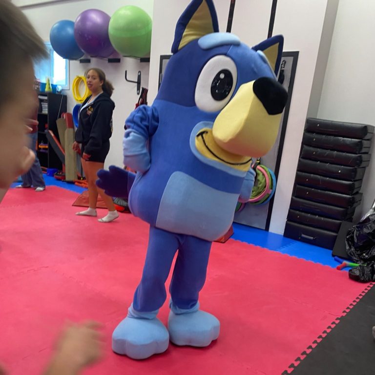 Blue and Yellow Dog costume at a party