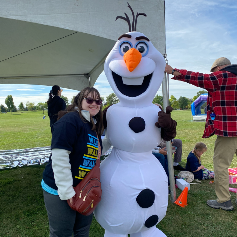 snowman character with young woman