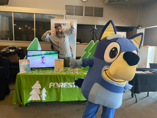 Bluey character with Forest Cliff Camp